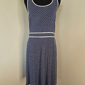 Ann Taylor Navy Blue & White Printed Sleeveless Dress Size M